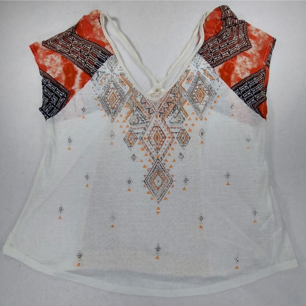 Miss Me Sz M Gauzy Studded Cap Sleeve Open Back Crochet Top Boho Peasant Cowgirl